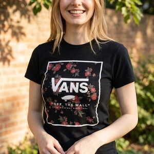 Vans Floral Logo Black T-Shirt Classic Fit Medium